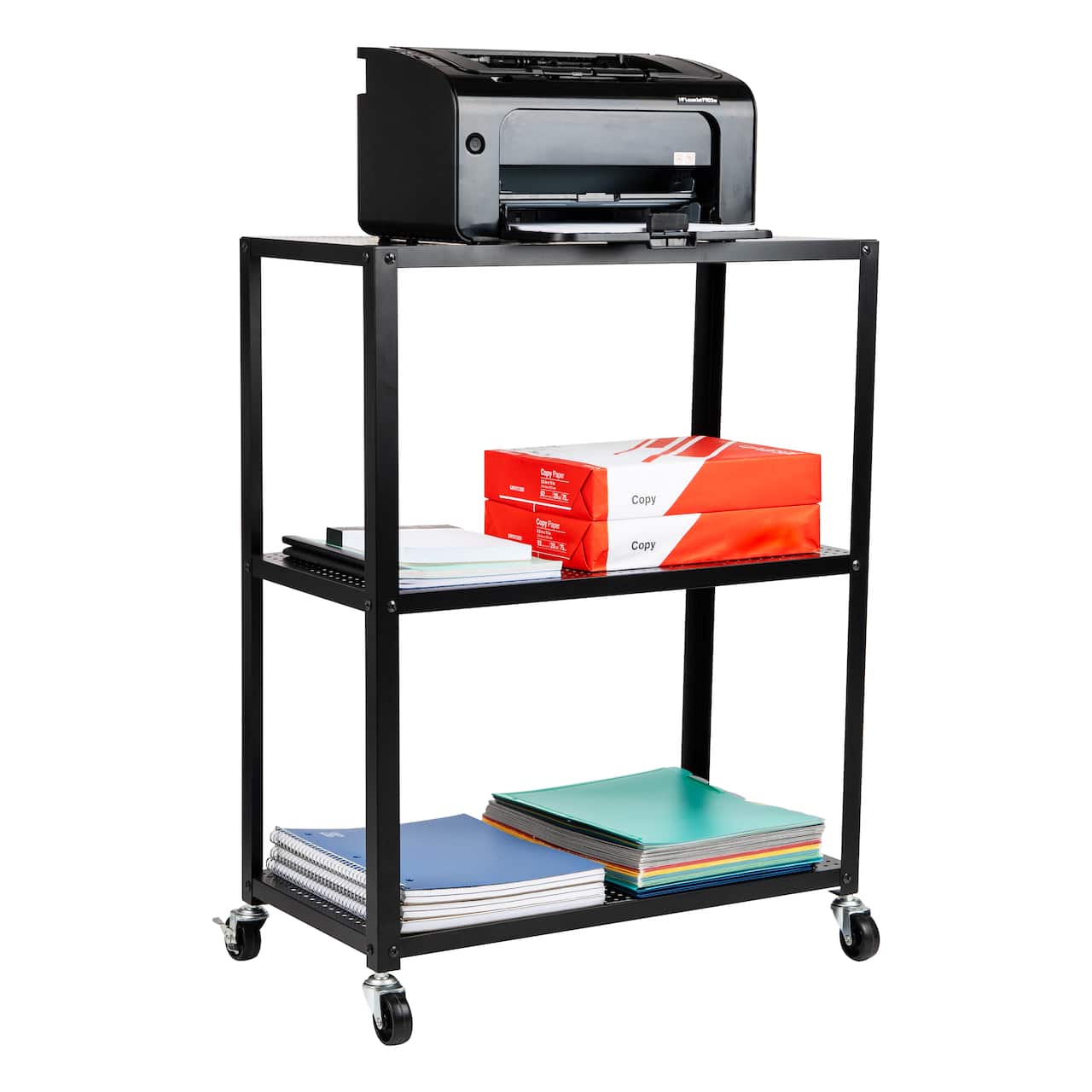 Mind Reader Rolling Cart, Microwave Stand, 3-Tier, Coffee Cart, Office, Metal, Black